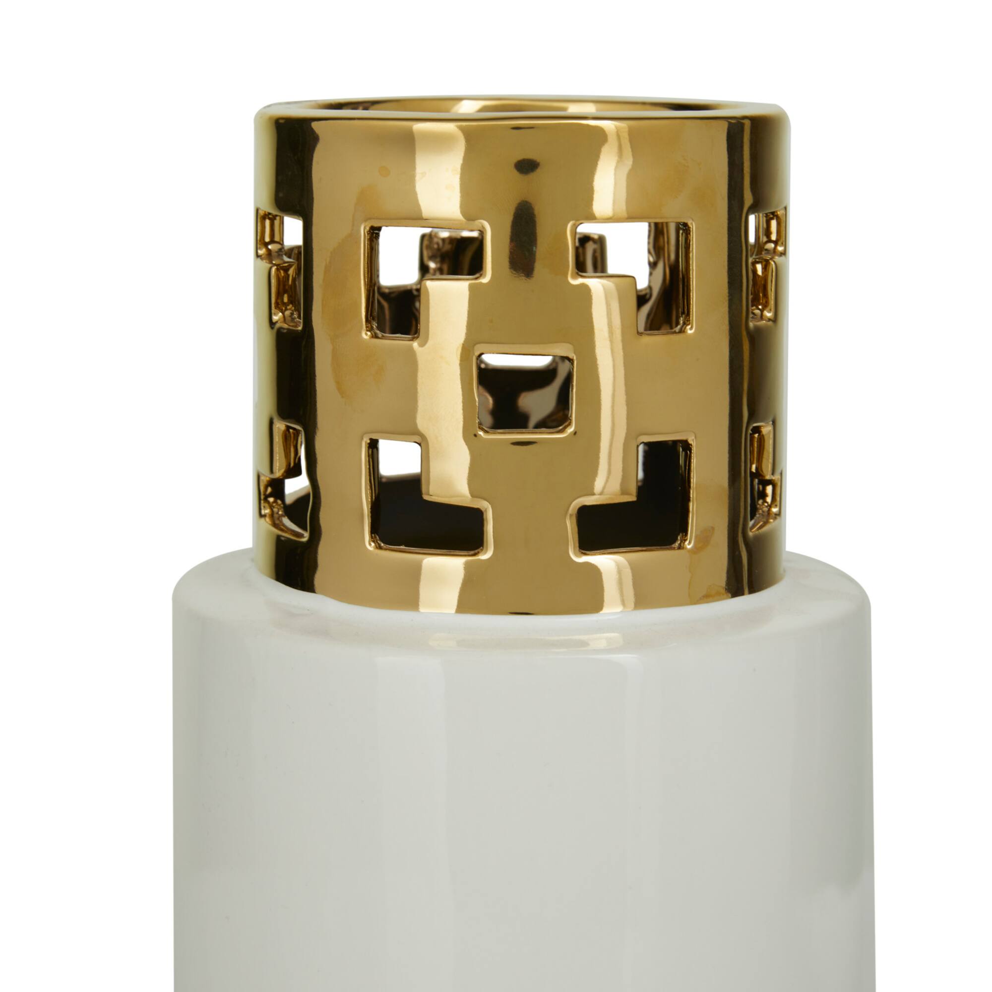White Stoneware Glam Vase, 12" x 5" x 5"